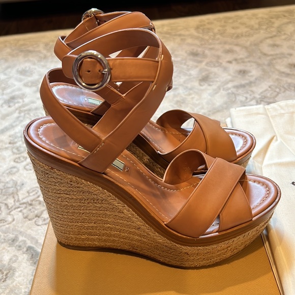 Prada Calzaturl Donna Natural Wedge Sandals - Picture 3 of 6